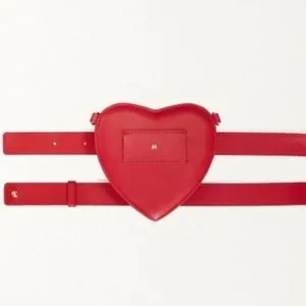 Maje Red Heart Crossbody or belt Bag Chain + leather belt - Picture 2 of 12